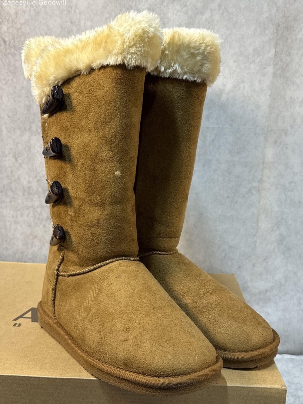 Women's Tall Faux Fur Button Winter Boots - Tan